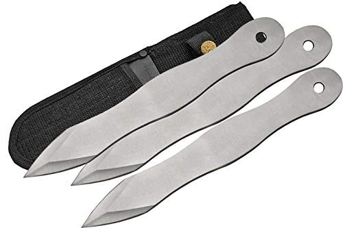 SZCO Supplies 10 Heavy Balanced Full-Tang Stainless-Steel 3 Piece Throwing Knife Set with Nylon Sheath, Silver (211161-03)