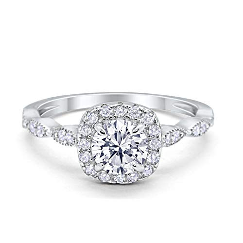 Blue Apple Co. Art Deco Wedding Engagement Ring Round Simulated Cubic Zirconia Solid 925 Sterling Silver Size-6