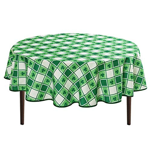 Hiasan Waterproof Round Tablecloth for St Patrick's Day, 60 x 84 Inch - Rectangle Checkered Spring Table Cloth for Dining and Outdoor Picnic, Green and White Gingham