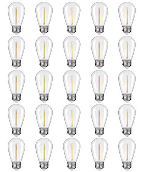 S14 LED Replacement Light Bulbs 1W Equivalent to 10W, Warm White 2200K, Outdoor String Lights Vintage LED Filament Bulb, E26 Base Edison LED Light Bulbs, Clear Plastic 25 Pack