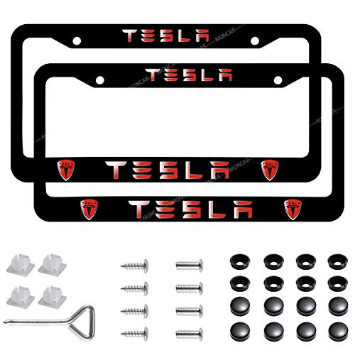 2-Pieces Newest Matte Aluminum Alloy License Plate Frame for Tesla,Applicable to US Standard Gradient Ramp Tesla Car License Frame