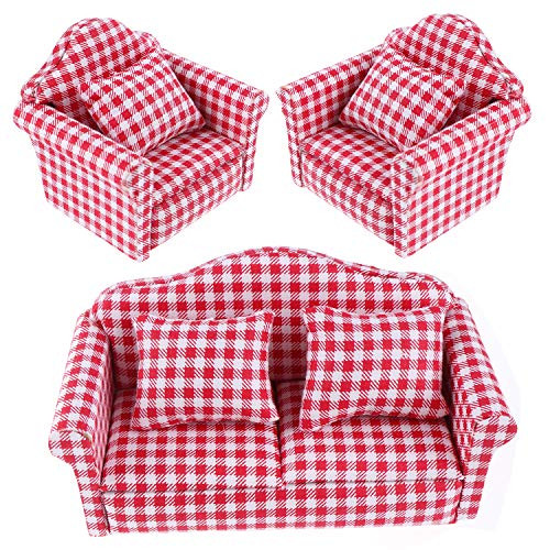Haomian Mini Dollhouse Furniture, Miniature Dollhouse Sofa, 1:12 Scale Wooden Miniature Doll House Sofa, Dolls House Furniture Couch, Dollhouse Accessories