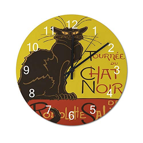 Tournee Du Chat Noir De Rodolphe Salis Vector Wall Clock Silent Non Ticking Decorative Home Decor Wall Clock Round,12 Inch