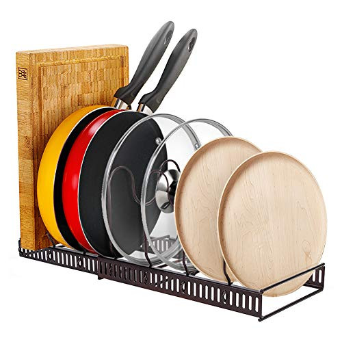 Adjustable Expandable Pan Rack Organizer with 7 Expandable and Compartments Pans and Pots Lid Organizer Rack Holder Kitchen Storage Organizer Rack