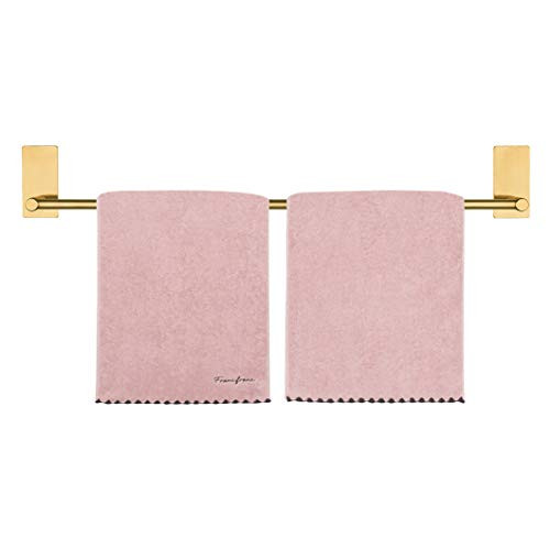 NearMoon Self Adhesive Bathroom Towel Bar- Stainless Steel Bath Wall Shelf Rack Hanging Towel Stick On Sticky Hanger Contemporary Style, NO Drilling (Brushed Gold Finish, 24-Inch Towel Rack)