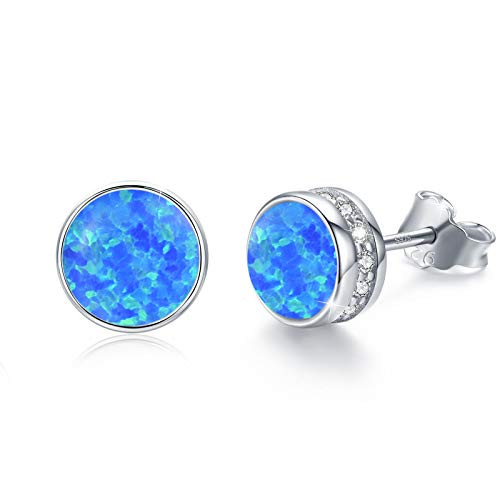 Waysles Opal Earrings, 925 Sterling Silver Tiny Stud Earrings with Cubic Zirconia for Women 7MM Round Hypoallergenic Opal Stud Earrings for Sensitive Ears (Sterling Silver Blue Opal Earrings) Waysles Opal Earrings, 925 Sterling Silver Tiny Stud Earrings with Cubic Zirconia for Women 7MM Round Hypoallergenic Opal Stud Earrings for Sensitive Ears (Sterling Silver Blue Opal Earrings)