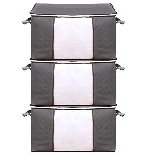 Large Storage Bags, Clothes Storage Bins Foldable Closet Organizers Storage Containers with Durable Handles Thick Fabric for Blanket Comforter Clothing Bedding (Gray, Large-3 Pack)