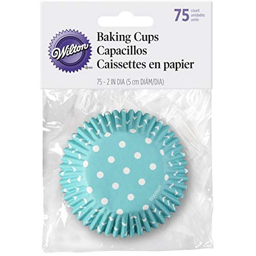 Wilton 415-0156 BAKECUPS BLUE DOTS 75CT, Teal with White