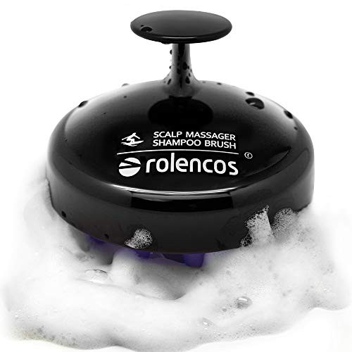 Rolencos Scalp Massager Shampoo Brush (Black with Silver Logo)
