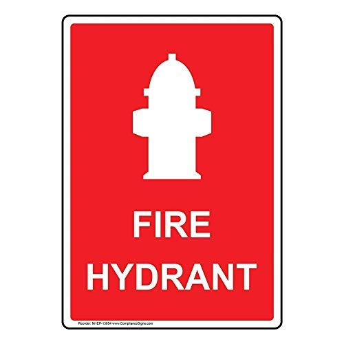 TAN550 Vertical Glow-in-The-Dark Tin Fire Hydrant Warning Signs Metal Private Property Caution Notice Sign with English Text and Symbol, Red