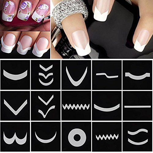 Nail Stencils Nail Art Stickers - 18 Sheets/Set French Style Nail Manicure DIY Nail Art Tips Guides Nail Art Stickers Stencil Strip M01615 - Nail Art Stencils Nail Stencils Nail Art Stickers - 18 Sheets/Set French Style Nail Manicure DIY Nail Art Tips Guides Nail Art Stickers Stencil Strip M01615 - Nail Art Stencils
