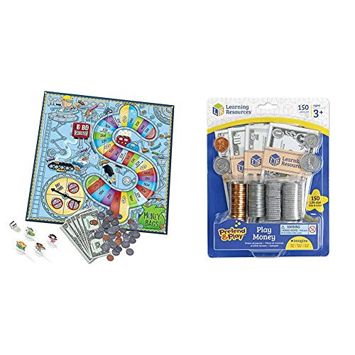 Learning Resources Money Bags Coin Value Game, Money Recognition, Counting Game, Ages 7Plus  and  Pretend and Play, Play Money, Counting, Math, Currency, 150 Pieces, Ages 3Plus