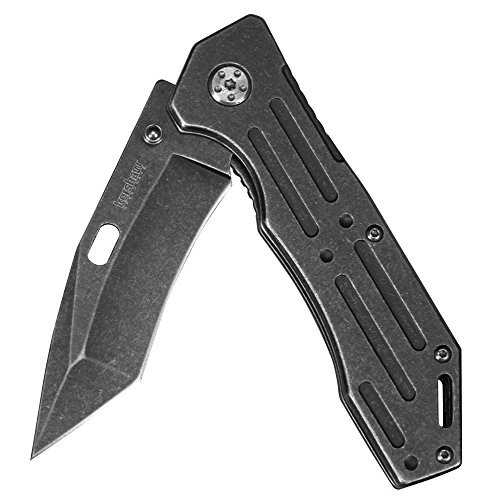 Kershaw Lifter (1302BW)  Tactical Tanto Pocket Knife with 3.5 Inch 4Cr14 Steel Blackwashed Blade with Stainless Steel Blackwash Handle, SpeedSafe Assisted Opening and Deep-Carry Pocketclip  3.2 OZ.