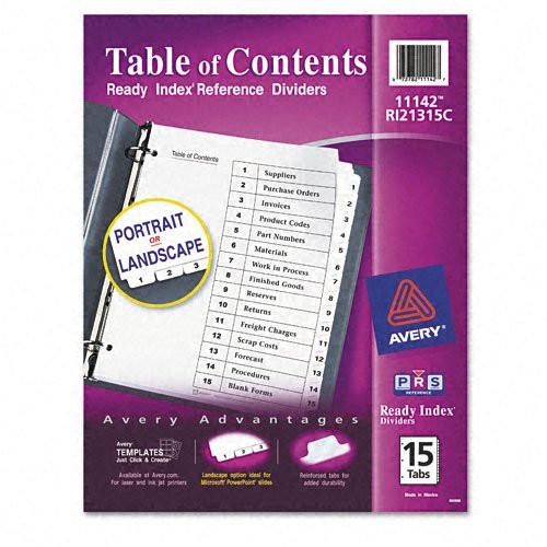 Ready Index Customizable Table of Contents Black  and  White Dividers, 15-Tab, Ltr
