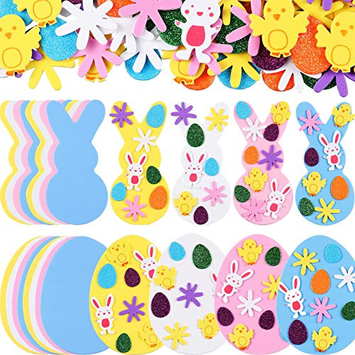 272 Pieces Easter Foam Stickers Set Large Easter Egg Bunnies Foam Stickers Easter Glitter Stickers Self-Adhesive Easter Sticker Bunny Stickers for Kids Crafts Party Favors Supplies
