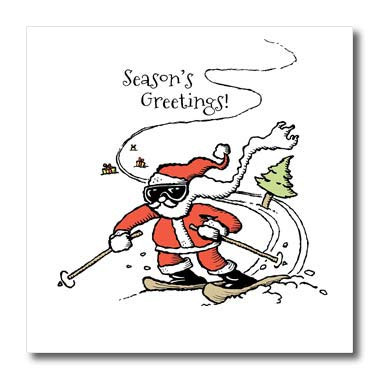 3dRose Alexis Design - Holidays Christmas - Santa Claus in red Skiing Fast Down The Slope. Seasons Greetings Gift - 8x8 Iron on Heat Transfer for White Material (ht_320327_1)