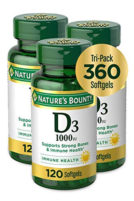 Vitamin D3 by Nature's Bounty, Vitamin Supplement, Supports Immune System and Bone Health, 1000IU, 120 Softgels (Pack of 3)