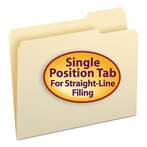 Smead 10333 File Folders 1/3 Cut Third Position One-Ply Top Tab Letter Manila 100/Box