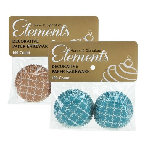 Hanna K. Signature 100 count Elements Mini Baking Cups, 1.25", Teal/Caramel