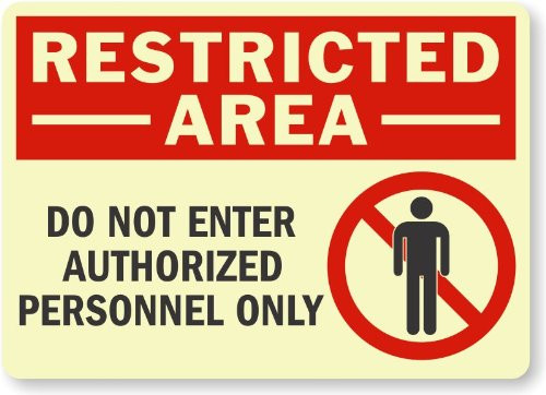 SmartSign Photoluminescent Adhesive Sign, Legend "Do Not Enter Authorized Personnel Only" with Graphic, 10" high x 14" wide, Black/Red on Glow