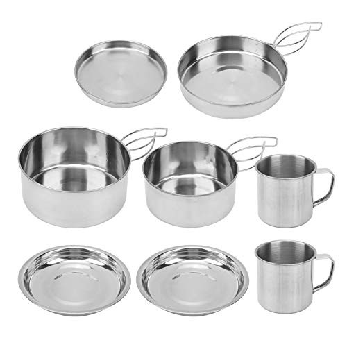 Alomejor 8pcs Portable Camping Cookware Kit Stainless Steel Hiking Pot Pan Cup Set for Picnic BBQ Camping Cookware Kit Alomejor 8pcs Portable Camping Cookware Kit Stainless Steel Hiking Pot Pan Cup Set for Picnic BBQ Camping Cookware Kit