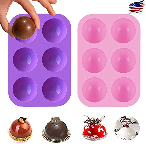 Hot Chocolate Bomb Mold Medium Chocolate Bomb Mold Round Silicone Semi Sphere Mold Hot Cocoa Bomb Mold Chocolate Ball Molds 6 Holes Silicone Mold for Chocolate Half Dome Molds Purple  and  Pink/2 pcs