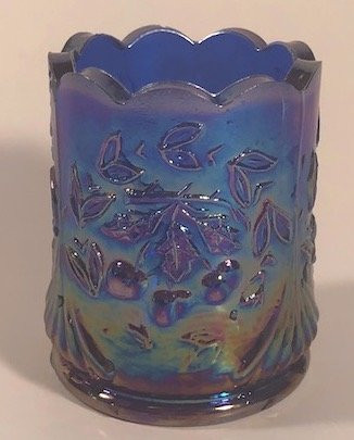 Toothpick Holder - Wreathed Cherry - American Made (Cobalt Blue Carnival)