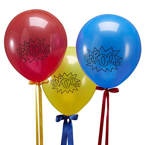 Ginger Ray CS-910 Comic Superhero Kaboom Party Balloons (10 Pack), Red/Blue/Yellow, 22cm approx when inflated