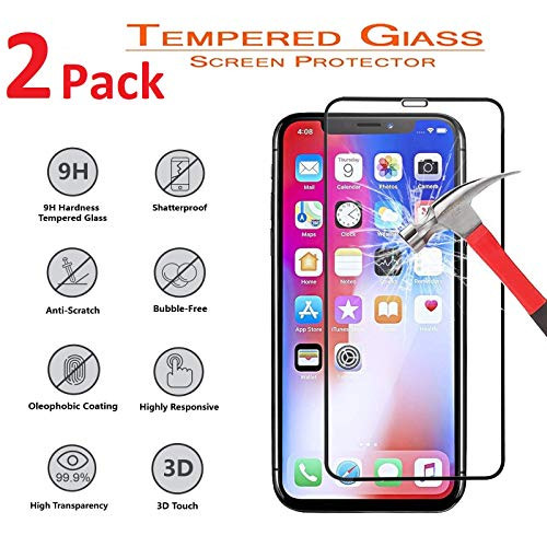 iPhone Xs Max Full Cover Glass Screen Protector, eTECH [2 Pack] Full Coverage Tempered Glass Screen Protector for Apple iPhone Xs Max 6.5 - 3D Touch/Face ID/Edge-to-Edge Full Surface  Black