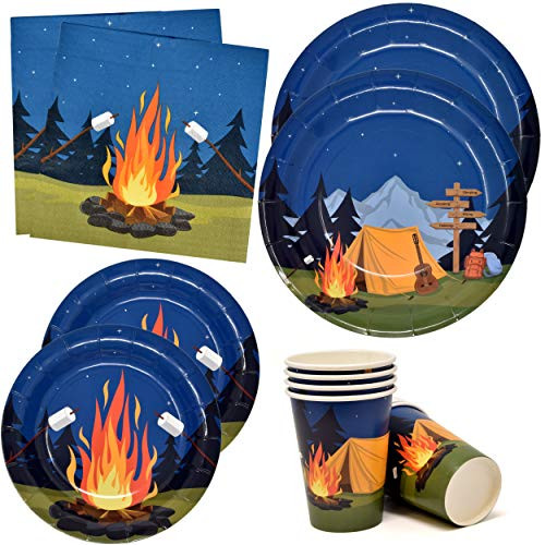 Camping Adventure Party Supplies Tableware Set 24 9" Paper Plates 24 7" Plate 24 9 Oz Cup 50 Lunch Napkin for Camp Out Campfire Forest Nature Hiking Camper Themed Disposable Birthday Baby Shower Decor Camping Adventure Party Supplies Tableware Set 24 9" Paper Plates 24 7" Plate 24 9 Oz Cup 50 Lunch Napkin for Camp Out Campfire Forest Nature Hiking Camper Themed Disposable Birthday Baby Shower Decor