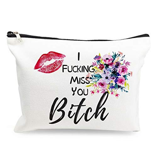 Makeup Cosmetic Bag - I Fxcking Miss You - Funny Cotton Zipper Pouch Travel Bag Toiletry Make-Up Case for Women Stoner Friend Bestie Sister Daughter Christmas Birthday Gifts