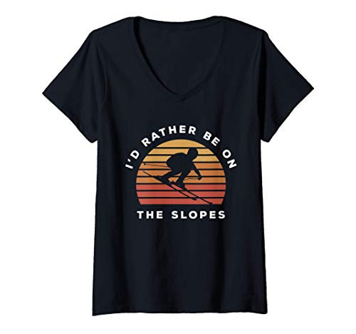 Womens I'd Rather Be On The Ski Slopes - Snow Skiing V-Neck T-Shirt