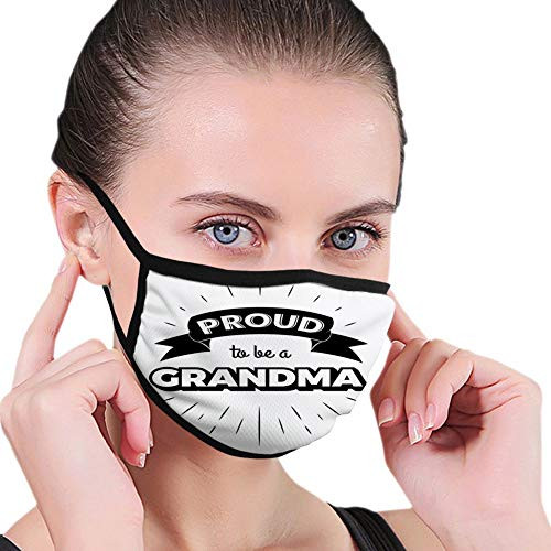Grandma,Inspirational Words with a Banner and Abstract Short Lines Monochrome Illustration,Black White,Face Mask Reusable Washable Masks Cloth for Men and Women