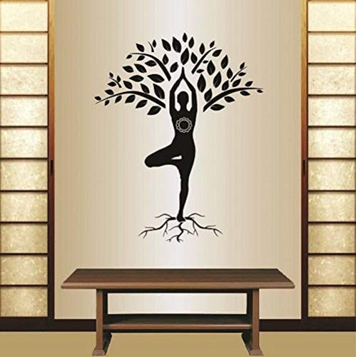 Wall Vinyl Decal Home Decor Art Sticker Silhouette Yoga Tree Pose Girl Woman Exercise Meditation Relax Fitness Room Removable Stylish Mural Unique Design For Any Room 909