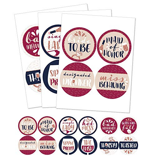 Vino Before Vows - Winery Bridal Shower or Bachelorette Party Funny Name Tags - Party Badges Sticker Set of 12