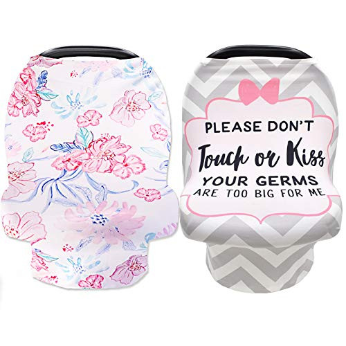2PACK Car Seat Cover for Babies, Car seat Canopy for Boys Girls, No Touching Sign  and  Floral Infant Stroller Covers for Newborn, Multiuse Nursing Covers for Breastfeeding, Ultra-Soft Breathable