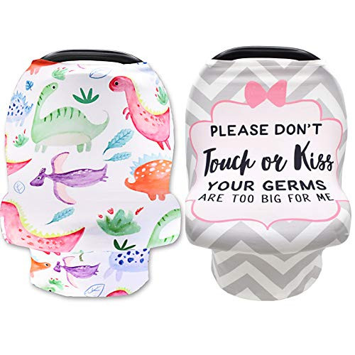 2PACK Car Seat Cover for Babies, Car seat Canopy for Boys Girls, No Touching Sign  and  Dinosaur Infant Stroller Covers for Newborn, Multiuse Nursing Covers for Breastfeeding, Ultra-Soft Breathable