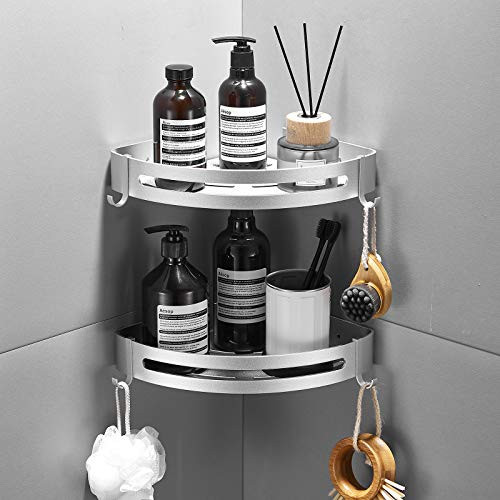 Delysia king 2-Pack Corner Shower Caddy,Bathroom Shelf Wall Mounted Organization and Storage Shelves?No Drilling (Sliver)