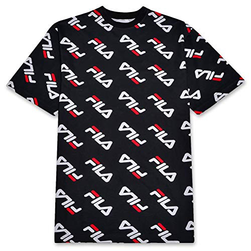 Fila Mens Big and Tall T Shirt with All Over Logo Print Black 3X