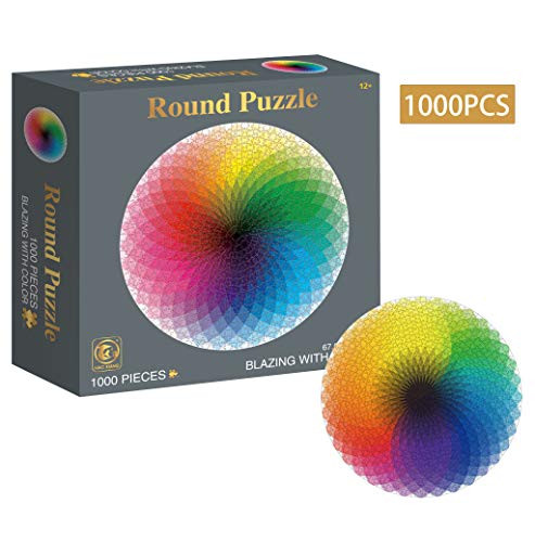 1000 Pieces Puzzles, Rainbow Round Jigsaw Puzzles, Educational Intellectual Decompressing Fun Game for Kids Adults Toy