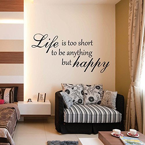 DigTour WallArt Vinyl Wall Decal Life is Too Short to be Anything but Happy - Life Vinyl Wall Decal - Home Wall Decal Quote (Black, Large)