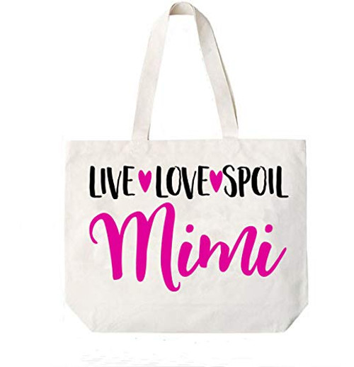 Live Love Spoil Mimi Canvas Tote Bag Grandma Mimi Gift Idea for Mimi Book Bag -COCOVICI(Live Love Spoil Mimi Pink/Black Font)