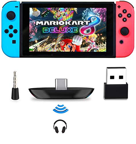 Bluetooth Adapter for Nintendo Switch/Lite, BT 5.0 Wireless Audio Transmitter with Mic Low Latency USB C to A Converter for Bluetooth Headphone Speakers PS4 PS5 PC Laptop Airpods Earbuds, Black
