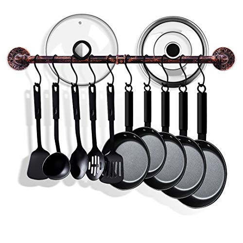 TLBTEK 31.5 Inch Copper Pipe Pot Rack Wall Mounted,Pots and Pans Hanging Organizer,Pot Lid Utensil Holder,Coffee Mug Rack,Cup Hanger Bar for kitchen with 10 Detachable S Hooks TLBTEK 31.5 Inch Copper Pipe Pot Rack Wall Mounted,Pots and Pans Hanging Organizer,Pot Lid Utensil Holder,Coffee Mug Rack,Cup Hanger Bar for kitchen with 10 Detachable S Hooks