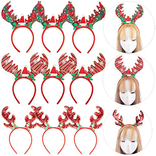12pcs Christmas Reindeer Headbands, Reindeer Antlers Headband, Party Hair Hoop Hair Decorations Headwear Costume Props Favor for Xmas Holiday Easter Kid's Party Toddlers Accessories Gifts
