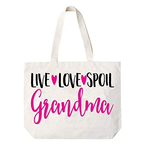 Live Love Spoil Grandma Canvas Tote Bag Grandma Gift Idea Book Bag Travel Tote Handbag -COCOVICI