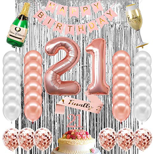 21st Birthday Decorations Party Supplies, 21st Birthday Gifts Balloons for Her, 21 Cake Topper Rose Gold Banner for Finally Legal 21st Birthday Party (Rosegold 1)