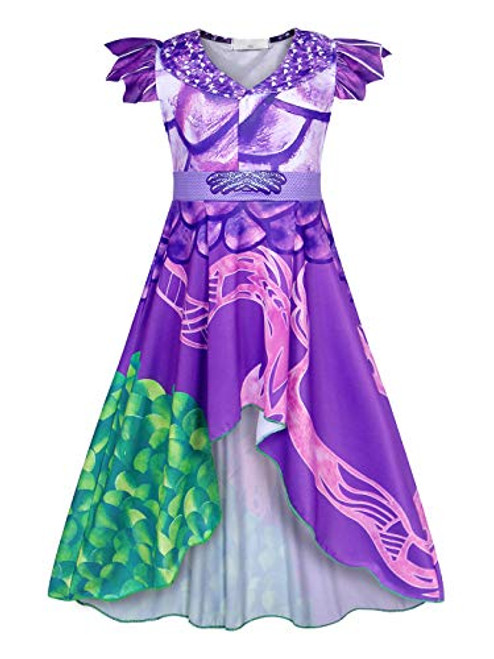 WonderBabe Descendants Costume Little Girls Cartoon Dress Up Princess Cosplay Halloween Fancy Party Birthday Dress 3D Printed Purple Outfits Kids 5T 6T Age 5-6 Years