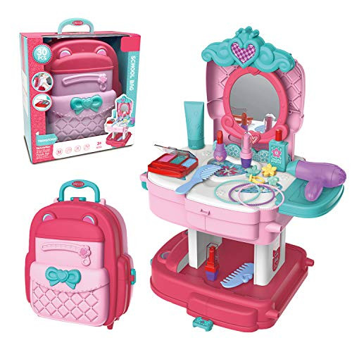 Pretend Play Tool Set for Kids,2 in 1 Backpack Toy Set,31pcs Playset Carpenter Engineer Simulation Props,Role-Play Toy Including Simulated Chainsaw,Educational Games Gift for Girls Boys (red 1)