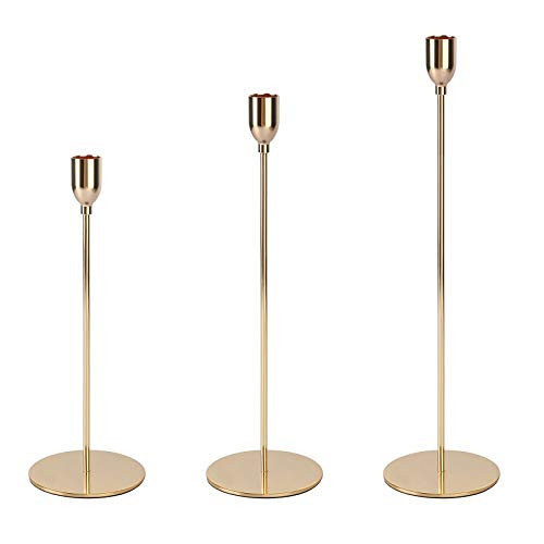 EEEKit Candle Holders Set of 3 for Taper Candles, Decorative Gold Candlestick Holders for Wedding, Dining, Party, Fits 3/4 inch Thick Candle and Led Candles
